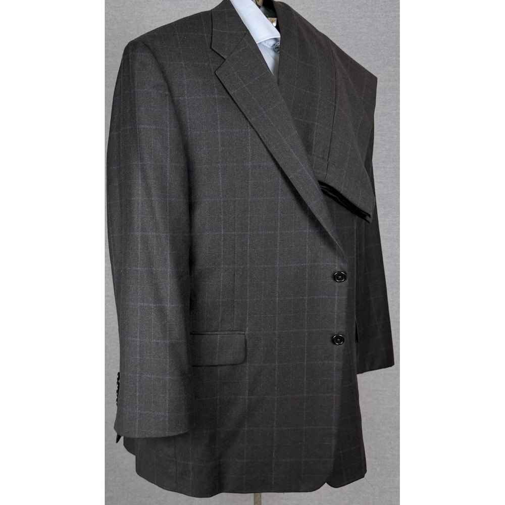 Hickey Freeman Nordstrom Mens 48R Suit Worsted Wool Grey Windowpane 43x29